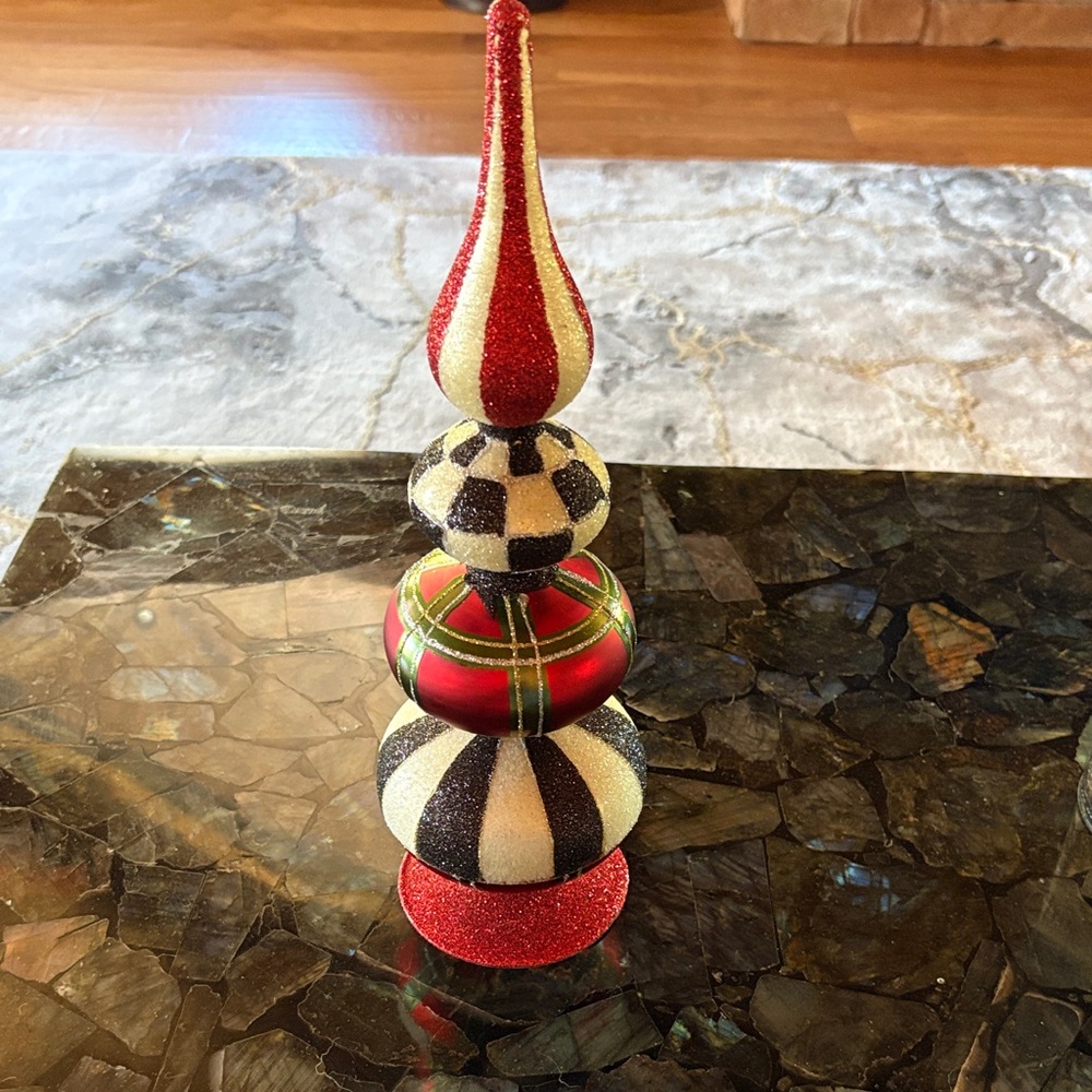 MacKenzie-Childs Red and Gold Holiday Ornament Tower